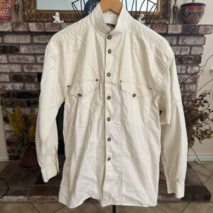 Vintage VERSACE JEANS COUTURE Size M Ivory Medusa Button Down Cotton Blend Shirt